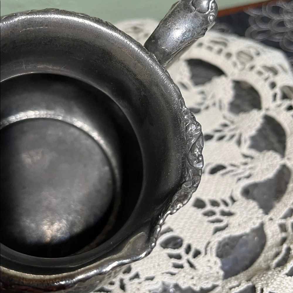 Vintage Silverplate Creamer with Floral Engraving Ornate Handles Antique